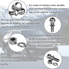 2'' Trailer Hitch Ball 50mm Ball Head Bolt Drawbar Straight Towing Car Tow Bar Receiver, For Drawbar Up To 5 Tons Tractor Extension (25MM)