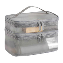(Double Layer, Gray) Nylon Mesh Makeup Bag Large Transparent Cosmetic Organizer Travel Toiletry Pouch for Women Men