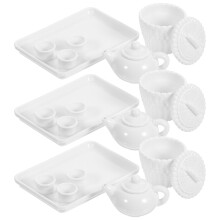 3Sets Elegant Wit Mini Theeservies Voor Poppenhuis En Miniatuur