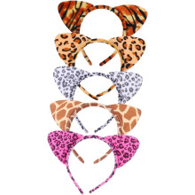 5pcs Leopard Print Cat Ear Headband Kitten Accessory Furry Ear Band for Boys and Girls Carnival Party Decor