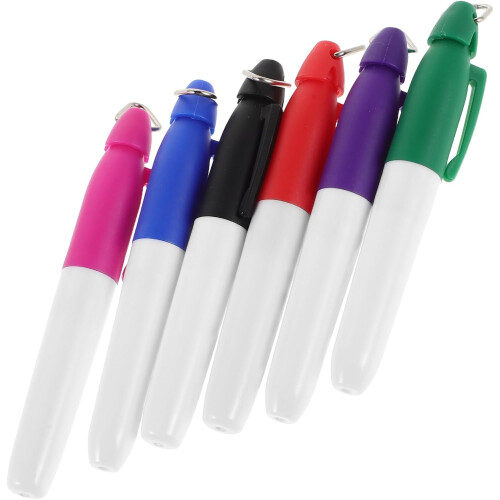 6pcs Golf Ball Line Marker Pens with Triangular Keychain Clips, Permanent Colored Drawing Markers in Red