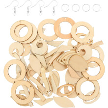 Kit de loisirs créatifs pour boucles d'oreilles en bois (70 pièces) avec crochets et anneaux.