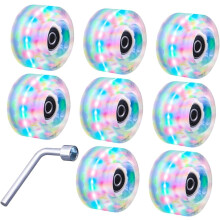 Roulements et clé pour 8 roues de roller en PU, roues lumineuses rouges, bleues et vertes pour patins en ligne.