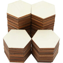 100 piezas de rodajas de madera hexagonales para manualidades, virutas de madera sin acabado, 5,8 cm de diámetro, 2 mm de grosor.