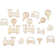 100 stuks natuurlijke houten schijfjes in de vorm van voertuigen, diverse transportmotieven, doe-het-zelf decoratie
