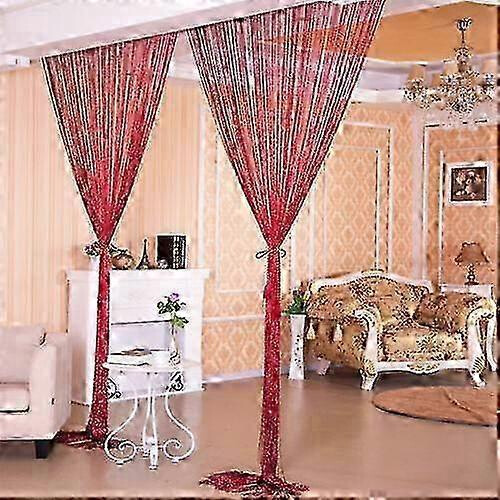 (100x200cm, Red) curtains Shiny Tassel Silver Line String Curtain