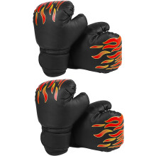 2 paires de gants de boxe en cuir PU avec motif flamme, gants de sparring noirs pour jeunes de 6 oz