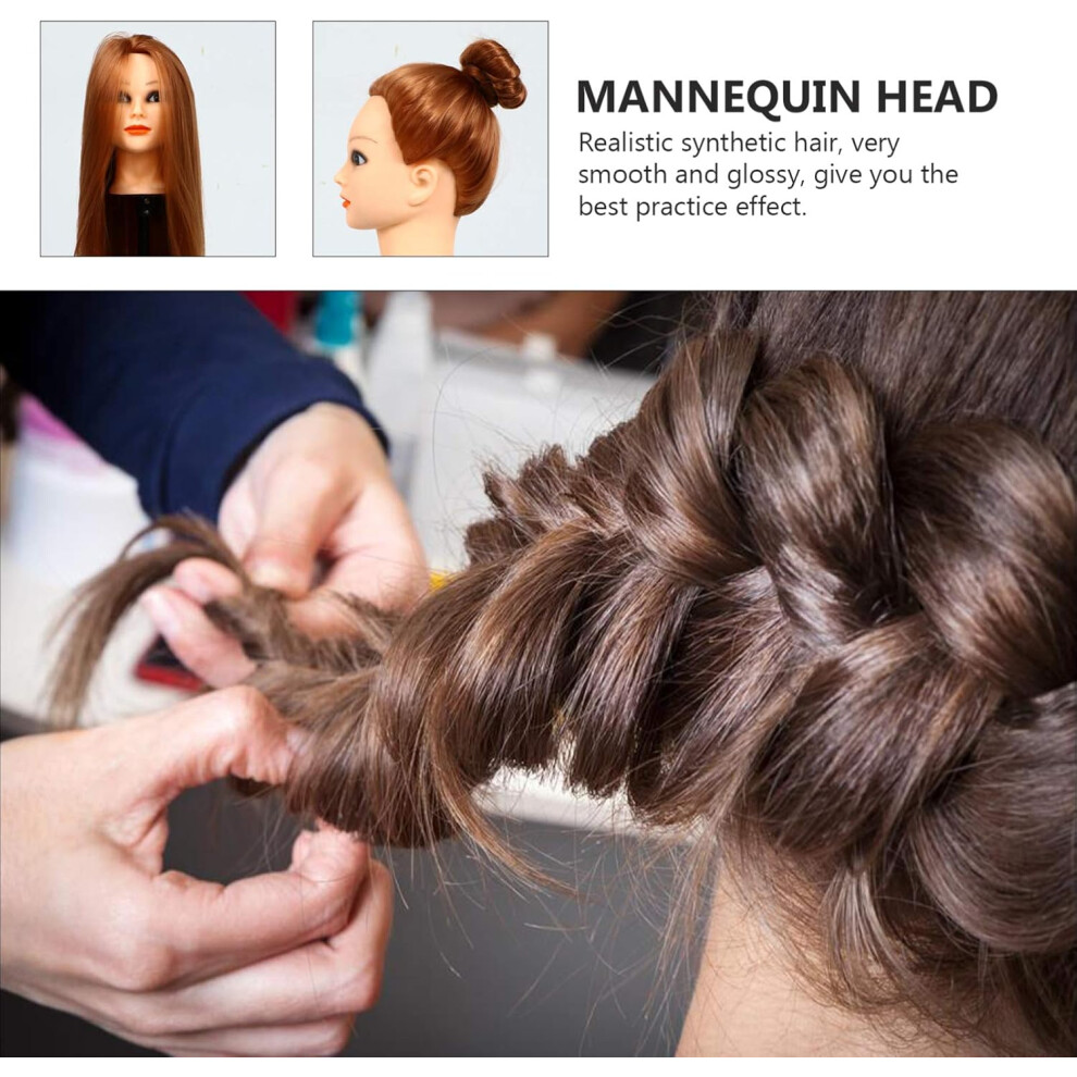 Hkhbjs Cosmetology Mannequin Head With Synthetic Hair Gold Brown Styling Practice Head With Bracket For Hairdressing And Braiding Training
