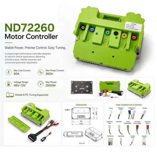 ND72260 80A/260A with BT Intelligent Programmable Sine Wave Controller for Electric Scooter E-Bike Trike Conversion Kits 1