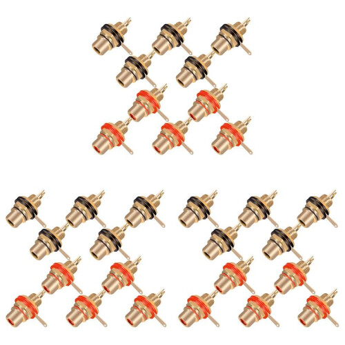 30Pcs/Lot RCA Connector Gold Plated Female Jack Socket Solder Wire Connector RCA Panel Mount Chassis