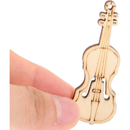 50pcs Unfinished Madeira Charms Violino DIY Pintável Graffiti Chips 2
