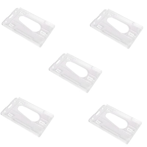 5x Vertical Hard Plastic Badge Holder Double Card ID Multi Transparent 10x6cm