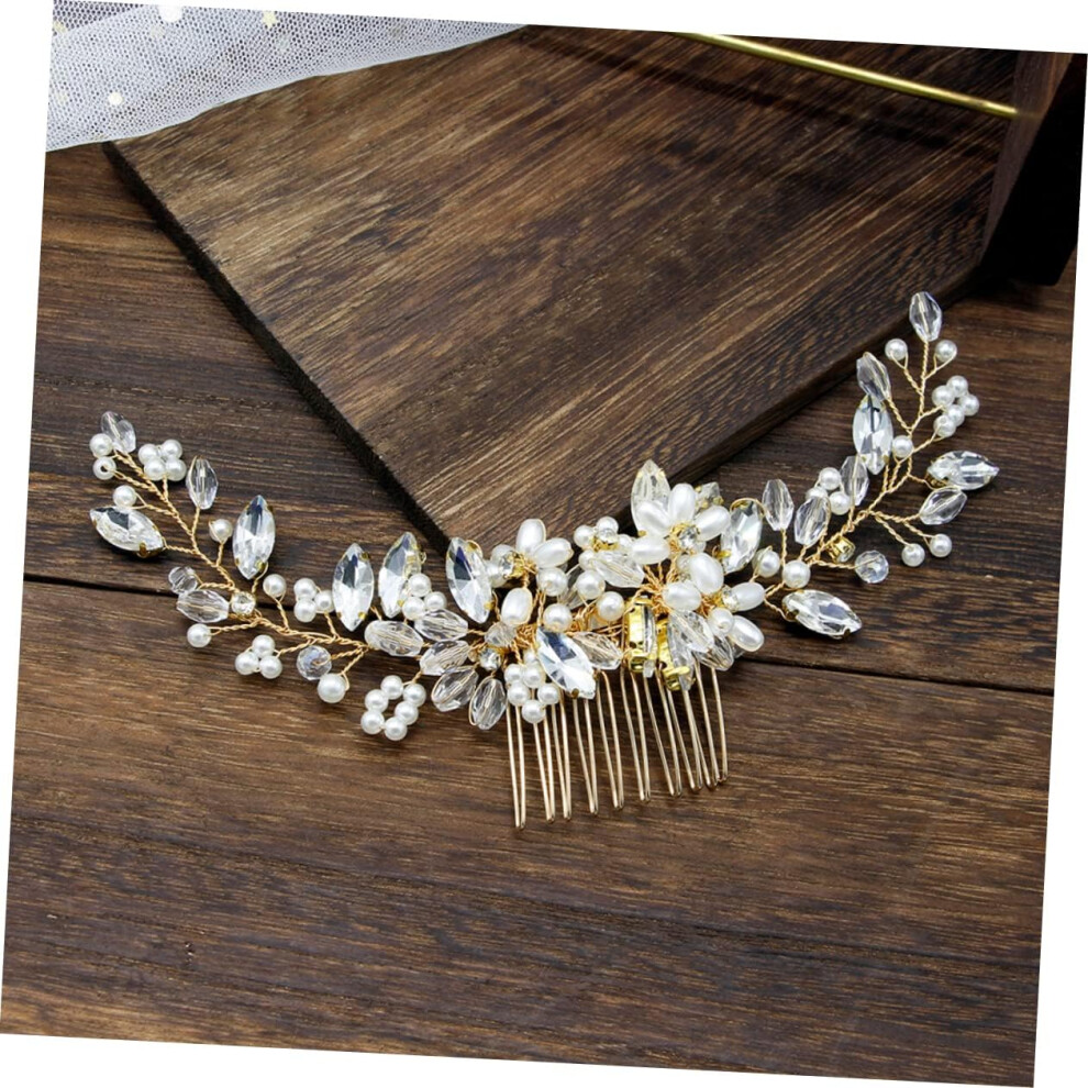 Hkhbjs Pearl Hair Comb For Wedding Bridal Rhinestone Hair Accessories Gold Elegant Comb For Bride Hairstyle Wedding Photo Props