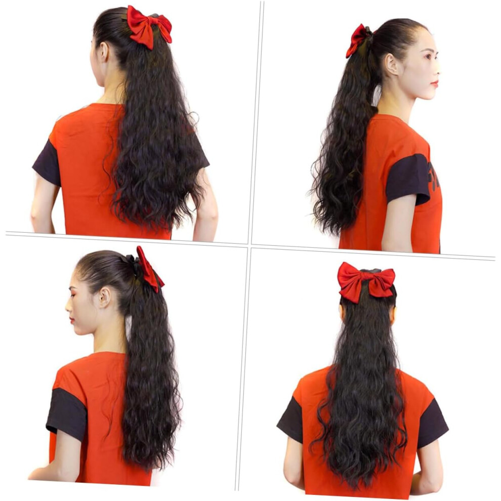 Hkhbjs Strappy Ponytail Wig Long Curly Hairpiece For Women Girls Ponytail Extension Hair Bow