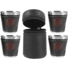 Juego de vasos portátiles de acero inoxidable de 30 ml para camping con funda de cuero, 4 vasos metálicos para vino.
