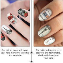 Valentinstag-Nagelsticker, 4 Stück, Wassertransfer-Aufkleber, Ahornblatt-Eiffelturm-Design, French Manicure, Nagel-Schönheitsaccessoires