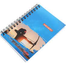Cuaderno de puntuación de tiro con arco, cuaderno de espiral azul con hojas de puntuación.