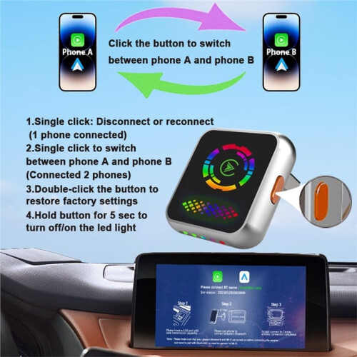 Wireless CarPlay Adapter 2-in-1 Android Auto Wired to Wireless Plug and  Fast Stable Dongle 1