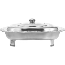 Bandeja de acero inoxidable para servir comida tipo buffet con tapa, bandeja calentadora cuadrada de cuatro patas para exteriores de 40x30 cm.