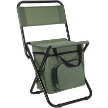 Silla de pesca plegable portátil para exteriores con respaldo y bolsa isotérmica.