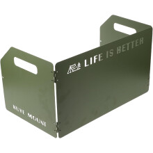 Paravientos plegable de 3 paneles para hornilla de camping con bolsa con cordón, color verde militar.