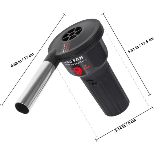 Ventilatore portatile per barbecue con accensione rapida e facile da usare, in plastica nera. 1