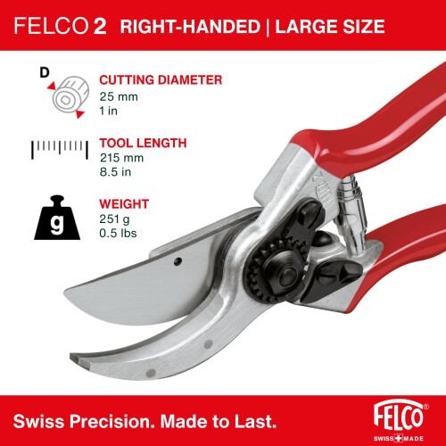 Felco FELCO 2 Pruning Secateurs – 25 mm Cutting Diameter, for Large Hands, 215 mm Leng 2