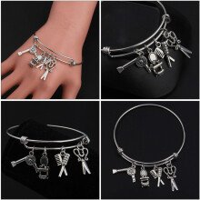 Hair Stylist Charm Bracelet Stainless Steel Comb Scissors Hairdresser Wrist Chain Beautician Bangle