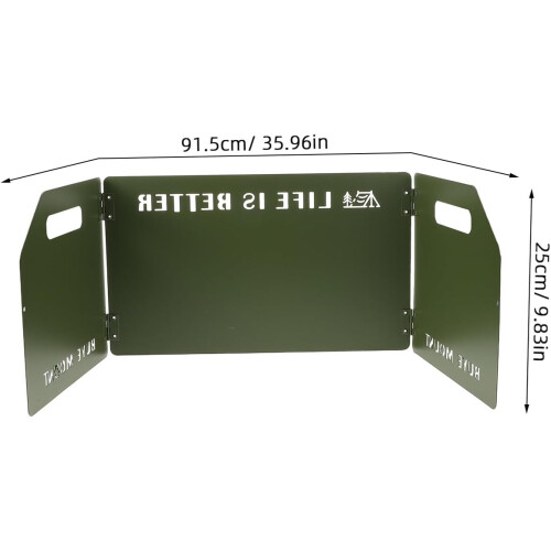 Foldable 3-Panel Camping Stove Windscreen with Drawstring Bag, Military Green Iron Wind Shield 1
