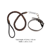 1Set Outdoor Hondenriem En Halsband Set Van Leer En Staal