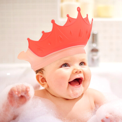 1Kinder Badmuts Rood, Verstelbare Haarwas Hoed Met Kroondesign 2
