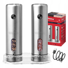 ELEKTRISK PEBER- OG SALTKVÆRN, BATTERIDREVET, USB, 2 STK., INOX, WEBBER