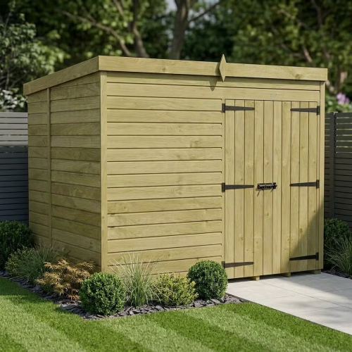 8 x 6 Pent Shed Tanalised (Double Door, No Windows)
