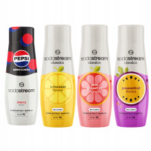 4 Sodastream Pepsi Max kirsebærsirupper + Zero Lemonade + Grapefrugt + Passionsfrugt