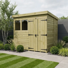 8 x 6 Pent Shed Tanalised (Double Door, With Windows)