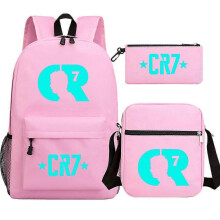 (Burgundy) 3Pcs Backpack Fashion Women Cr7 Backpack Trend Backpack Waterproof Large School Bag Teenage Student Shoulder Bags