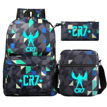 (Blue) 3Pcs Backpack Fashion Women Cr7 Backpack Trend Backpack Waterproof Large School Bag Teenage Student Shoulder Bags