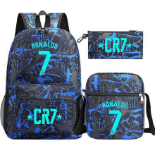 (Silver) 3Pcs Backpack Fashion Women Cr7 Backpack Trend Backpack Waterproof Large School Bag Teenage Student Shoulder Bags