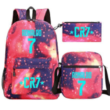 (Gray) 3Pcs Backpack Fashion Women Cr7 Backpack Trend Backpack Waterproof Large School Bag Teenage Student Shoulder Bags