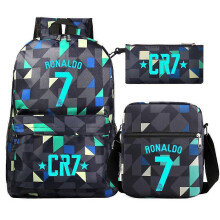 (White) 3Pcs Backpack Fashion Women Cr7 Backpack Trend Backpack Waterproof Large School Bag Teenage Student Shoulder Bags