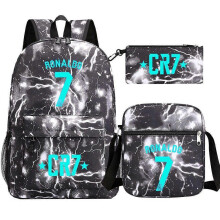 (Red) 3Pcs Backpack Fashion Women Cr7 Backpack Trend Backpack Waterproof Large School Bag Teenage Student Shoulder Bags