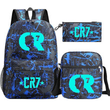 (deep blue) 3Pcs Backpack Fashion Women Cr7 Backpack Trend Backpack Waterproof Large School Bag Teenage Student Shoulder Bags