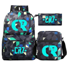 (Light Grey) 3Pcs Backpack Fashion Women Cr7 Backpack Trend Backpack Waterproof Large School Bag Teenage Student Shoulder Bags