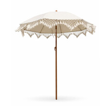 (Default) 6ft Outdoor Umbrella With Tassels, Wood Grain Aluminum Pole, Beach Parasol, For Patio Beach Yard, Portable