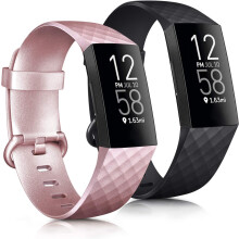 2x Rem til Fitbit Charge 3/4 Pink Sort TPU Vandtæt Armbånd L