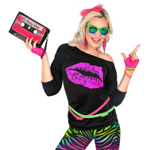 T-shirt med læber, lyserød og sort, I Love Disco XXL