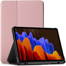 TABLET FLIP-ETUIS TIL SAMSUNG GALAXY TAB S7+ 5G LYSERØD STYLUS SM-T970