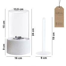 Vapaasti seisova pöytäbiotakka valkoinen 24 cm koristekivillä - ROUND WHITE