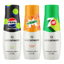 Sæt med 3 sirup til Sodastream Pepsi Max Lime + Mirinda + 7UP Free