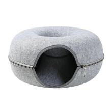 (Gray) Pet House Cats Bed Indoor Kitten Training Toy - Felt Donut Design, Removable and Interactive Play - Small and Large Sizes Available